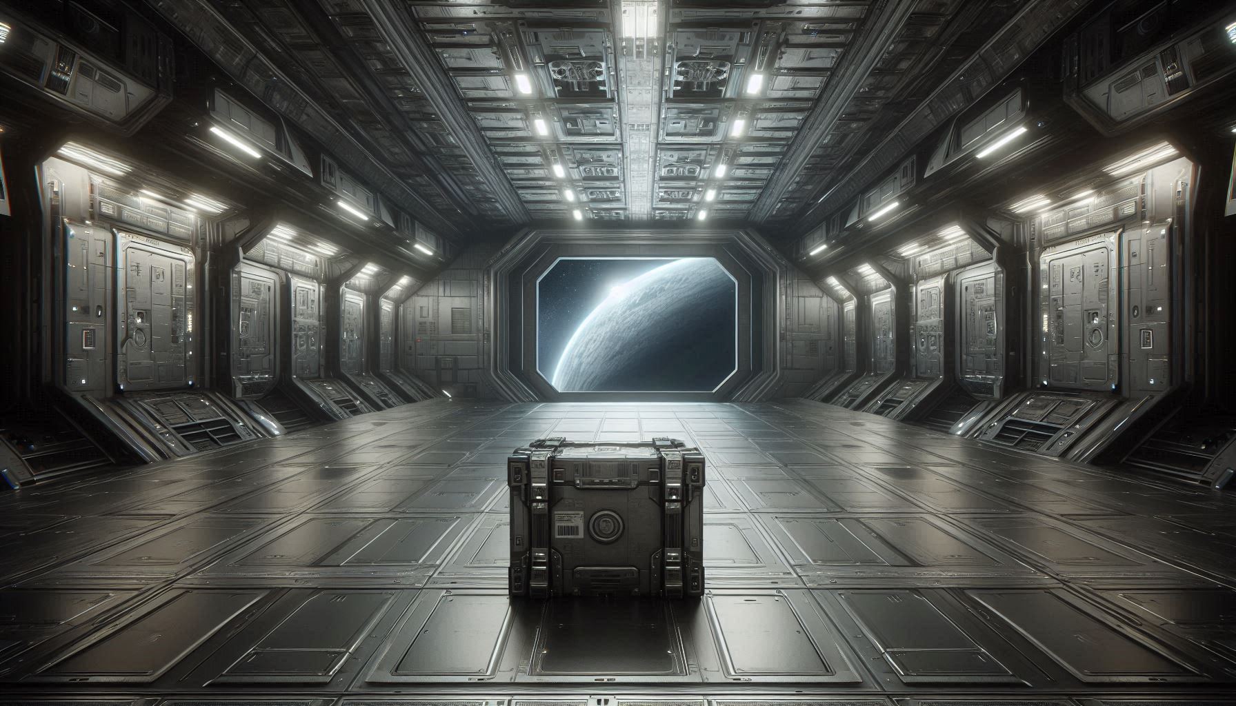 a single cargo crate in an empty cargo bay